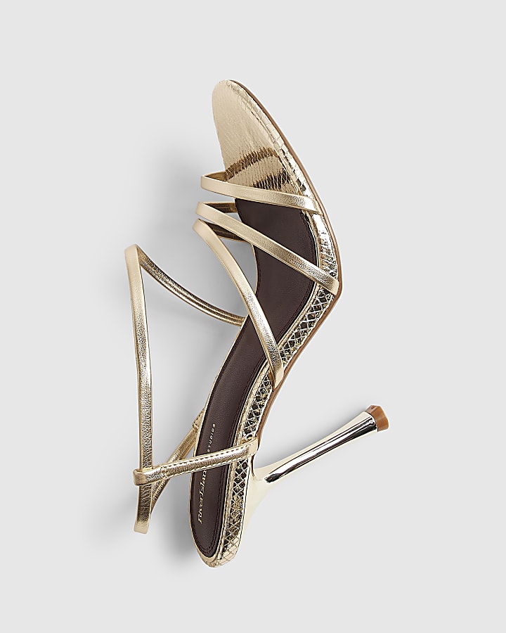 Gold Wide Fit Strappy Heeled Sandals