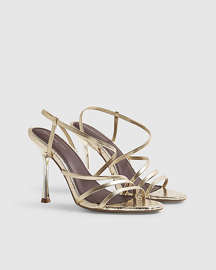 Gold Wide Fit Strappy Heeled Sandals