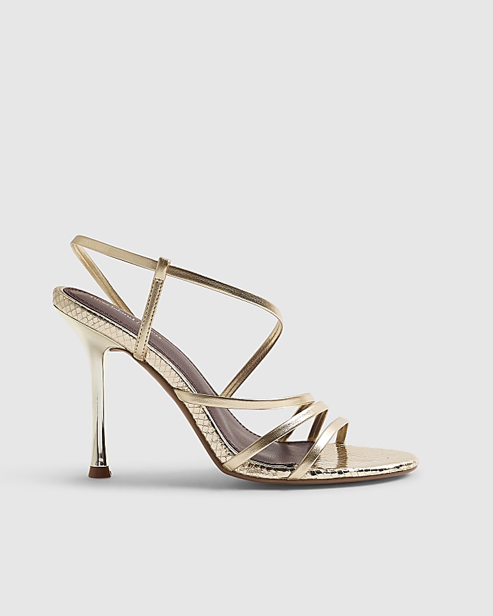 Gold Wide Fit Strappy Heeled Sandals