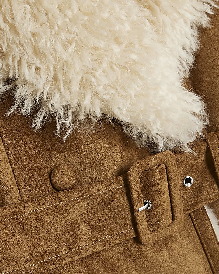 Beige Belted Faux Shearling Trench Coat