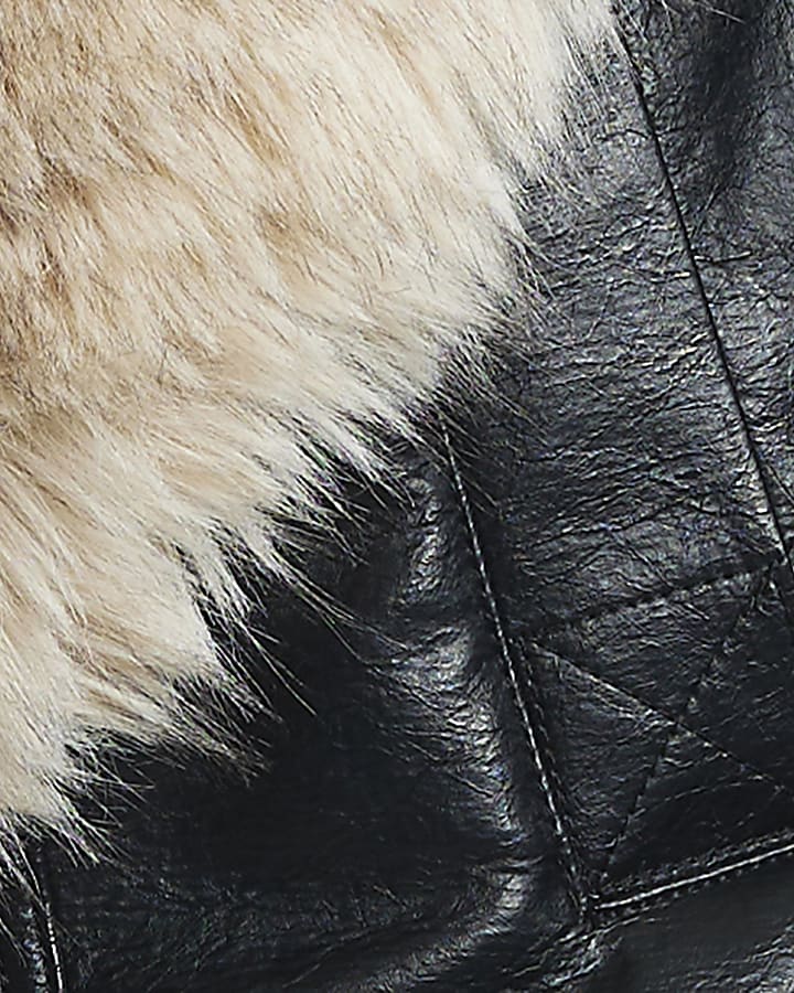 Black Fur Collar Bonded Crop Jacket