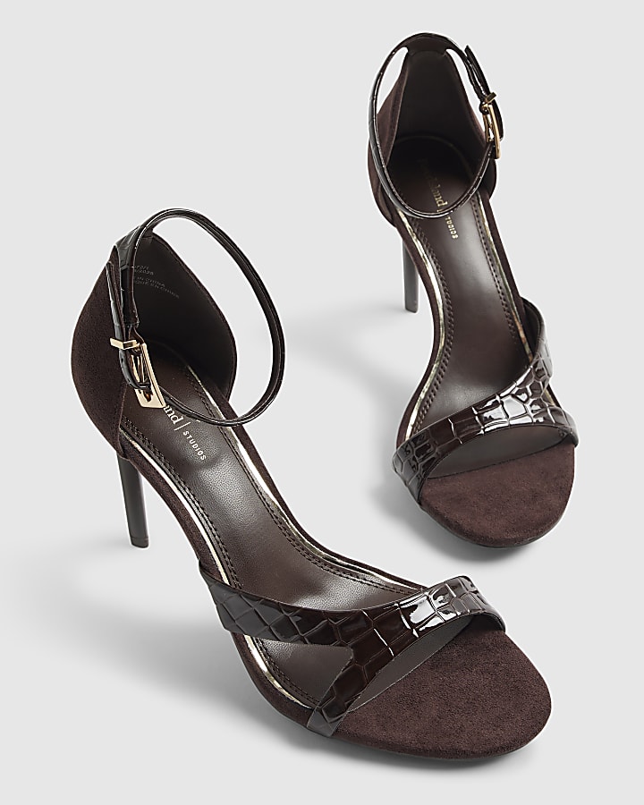 Brown Wide Fit Barely There Heeled Sandals
