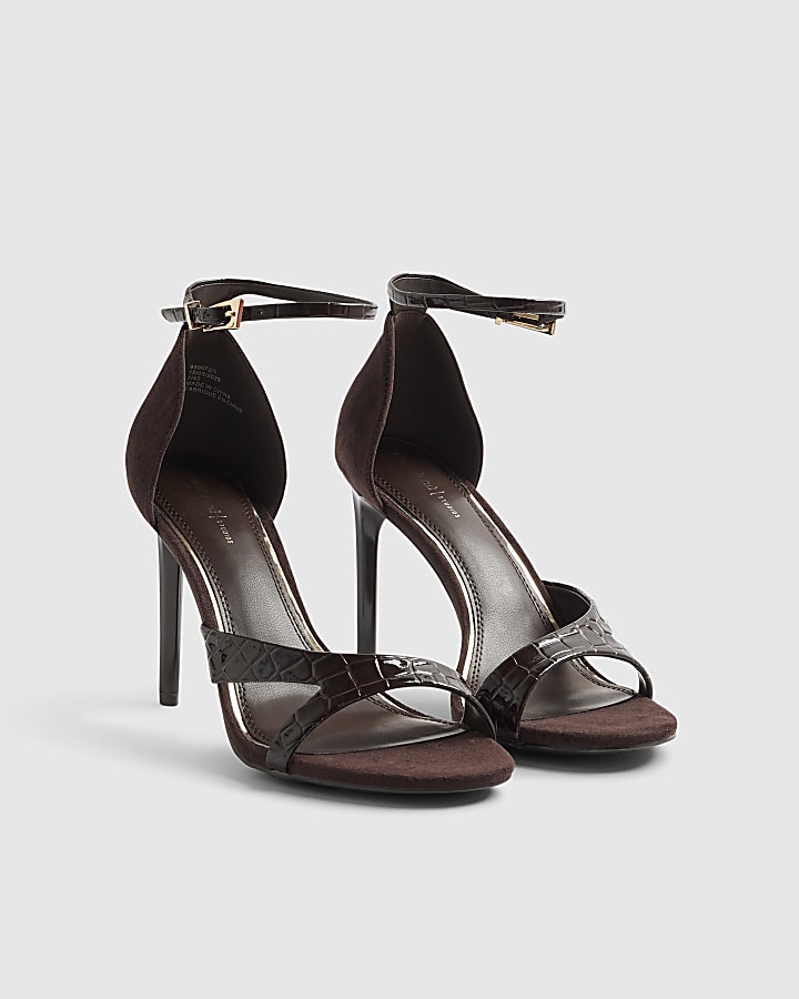 Brown Wide Fit Barely There Heeled Sandals