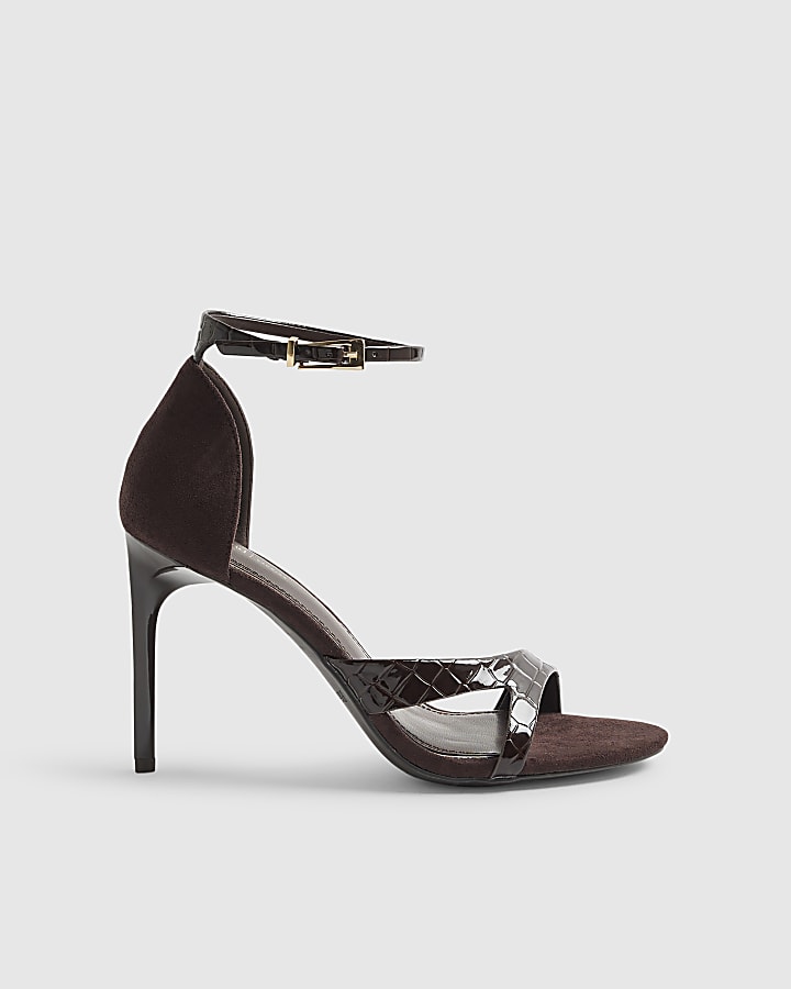Brown Wide Fit Barely There Heeled Sandals