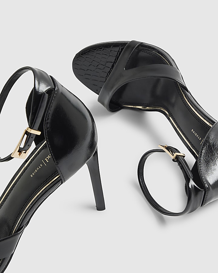 Black Wide Fit Barely There Heeled Sandals
