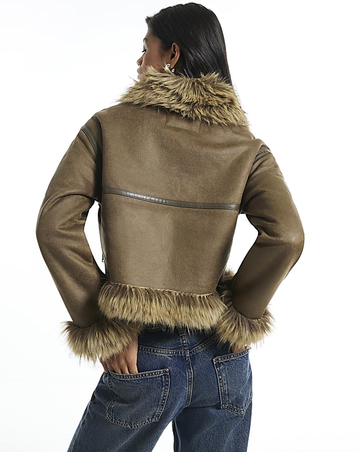Khaki Faux Fur Lined Jacket