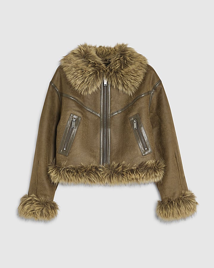 Khaki Faux Fur Lined Jacket