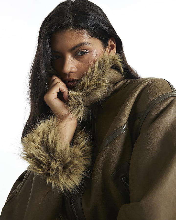Khaki Faux Fur Lined Jacket