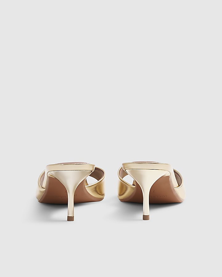 Gold Wide Fit Mule Heeled Sandals