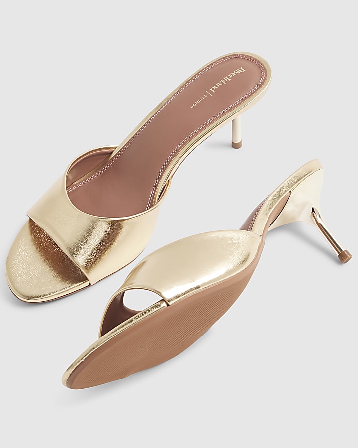 Gold Wide Fit Mule Heeled Sandals