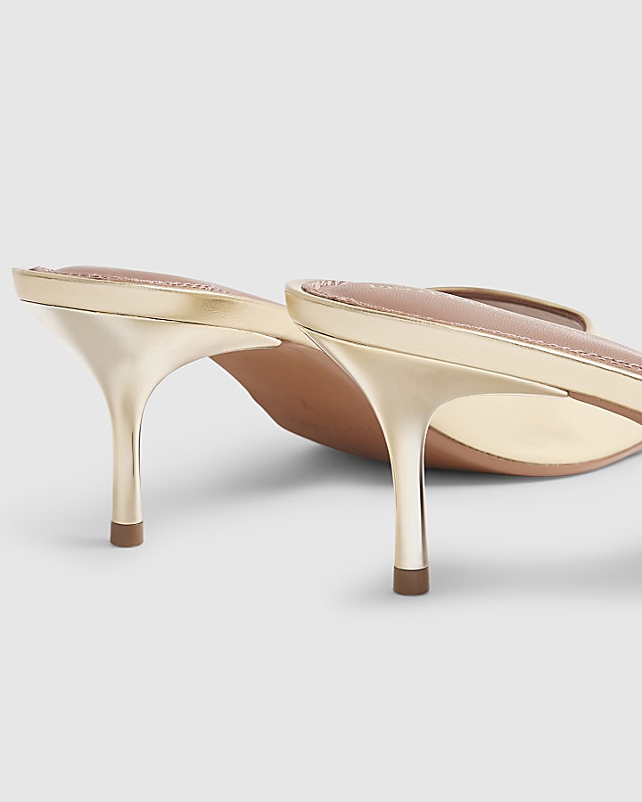 Gold Wide Fit Mule Heeled Sandals