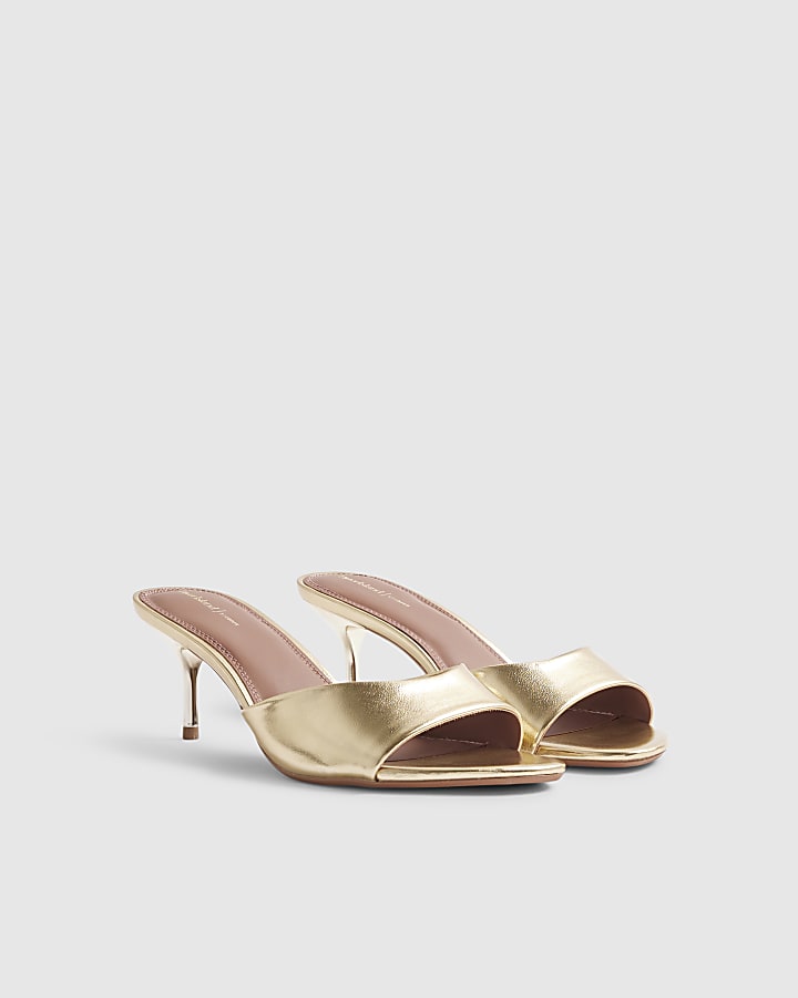 Gold Wide Fit Mule Heeled Sandals