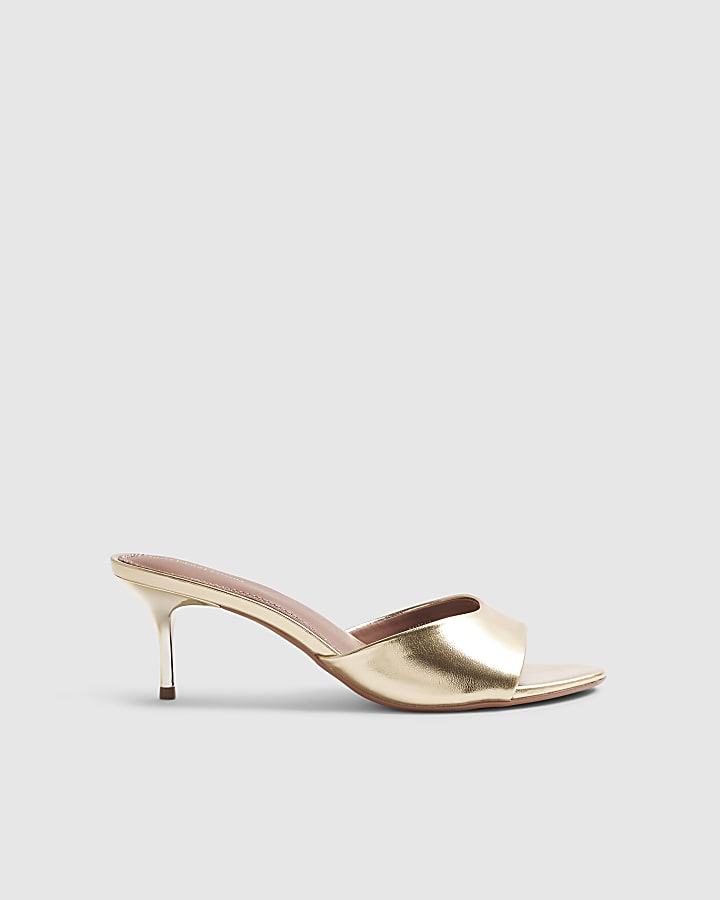Gold Wide Fit Mule Heeled Sandals