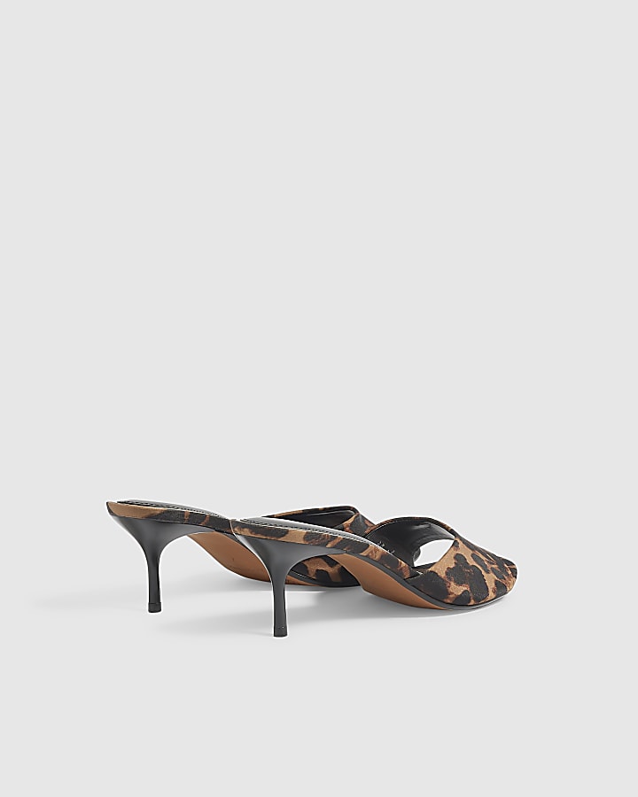 Brown Wide Fit Leopard Mule Heeled Sandals