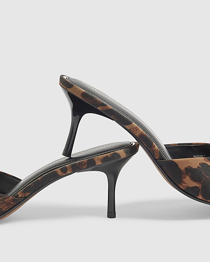 Brown Wide Fit Leopard Mule Heeled Sandals