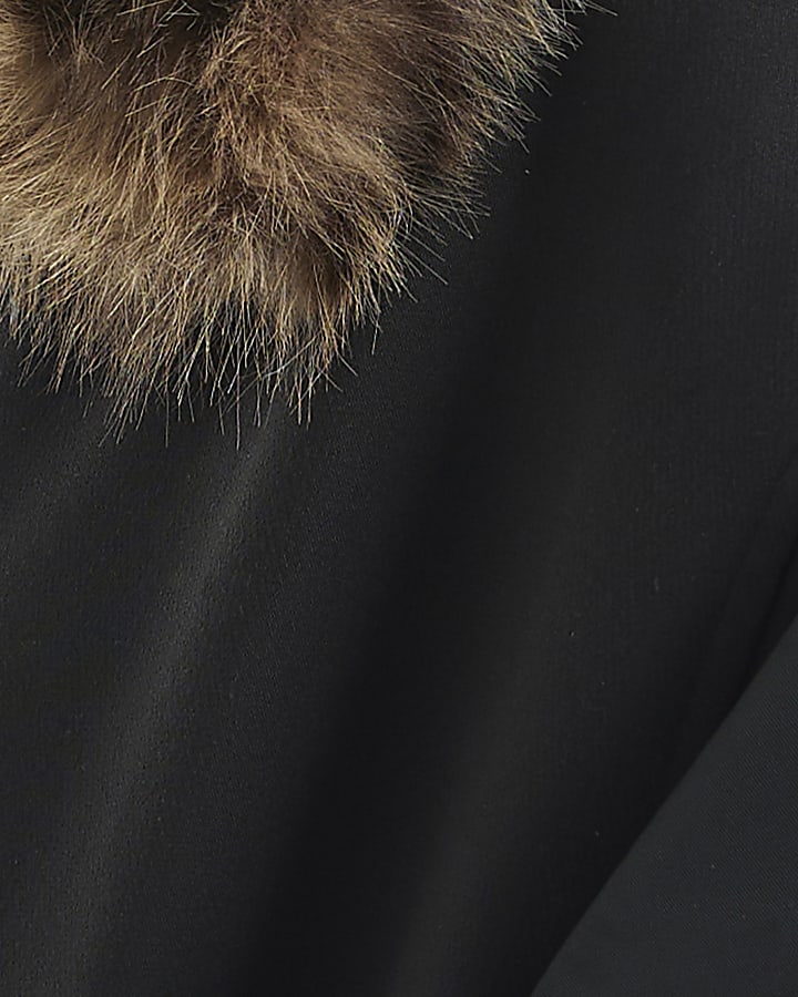 Black Faux Fur Collar Hybrid Bomber Jacket