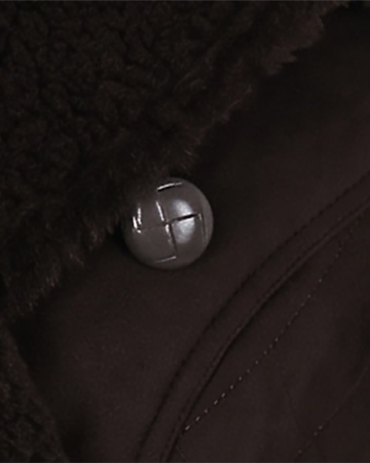 Brown Faux Shearling Funnel Neck Jacket