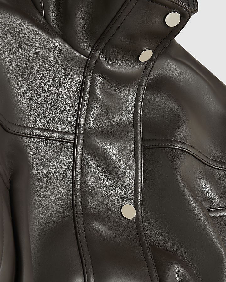 Brown Faux Leather Corset Detail Jacket