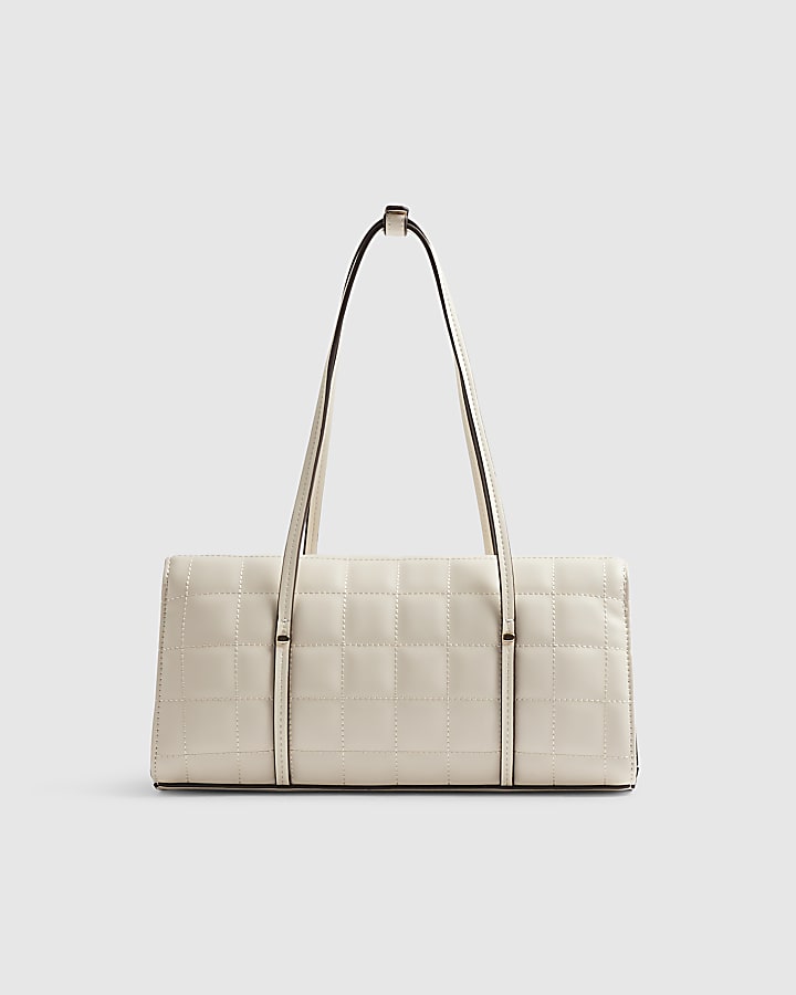 Cream Quilted Long Handle Shoulder Bag