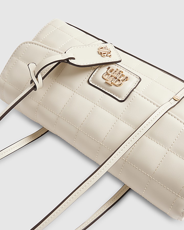 Cream Quilted Long Handle Shoulder Bag