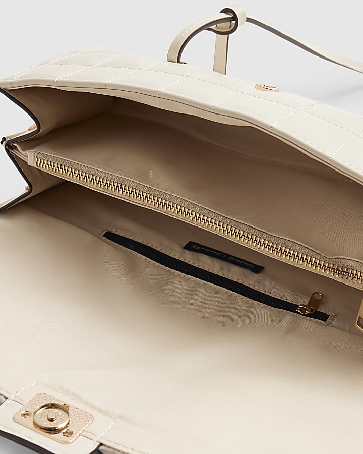 Cream Quilted Long Handle Shoulder Bag