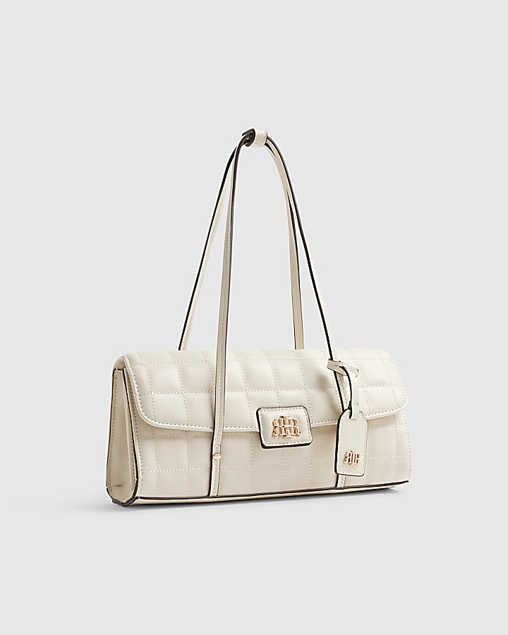 Cream Quilted Long Handle Shoulder Bag