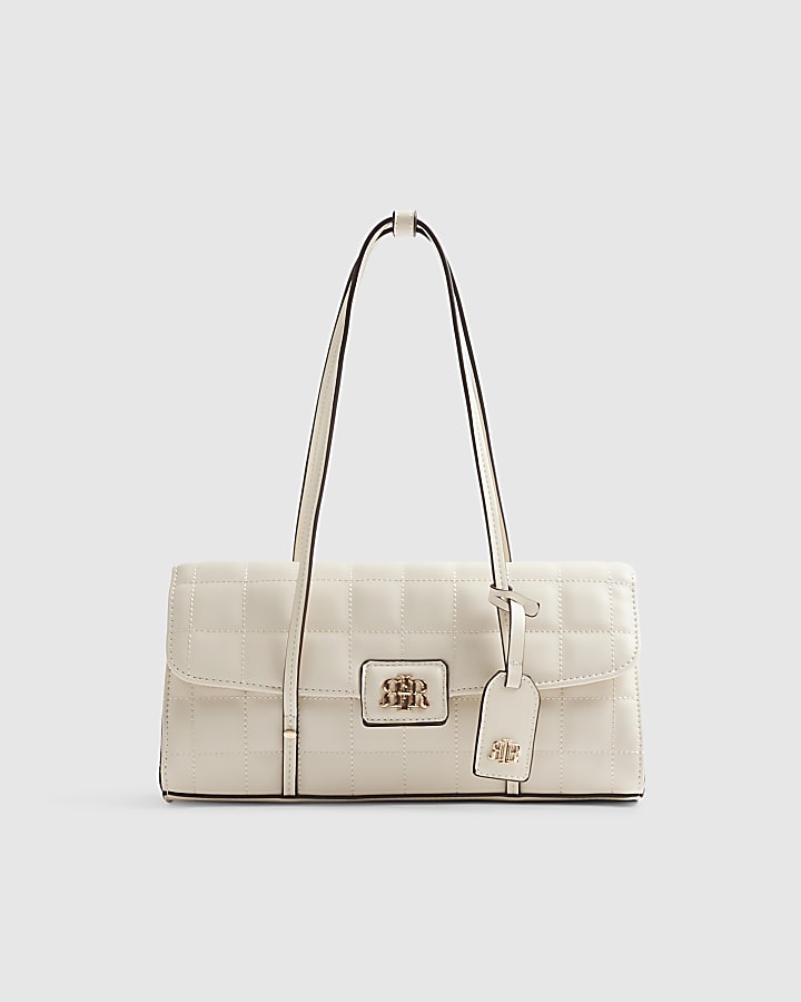 Cream Quilted Long Handle Shoulder Bag