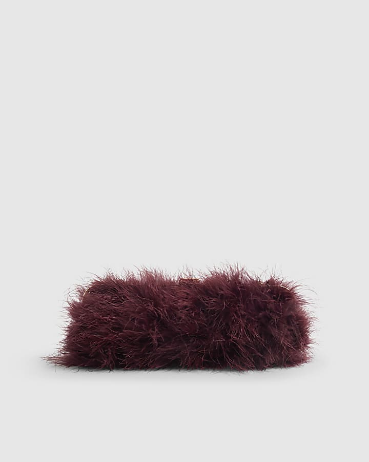 Burgundy Feather Framed Shoulder Bag