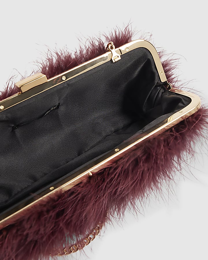 Burgundy Feather Framed Shoulder Bag