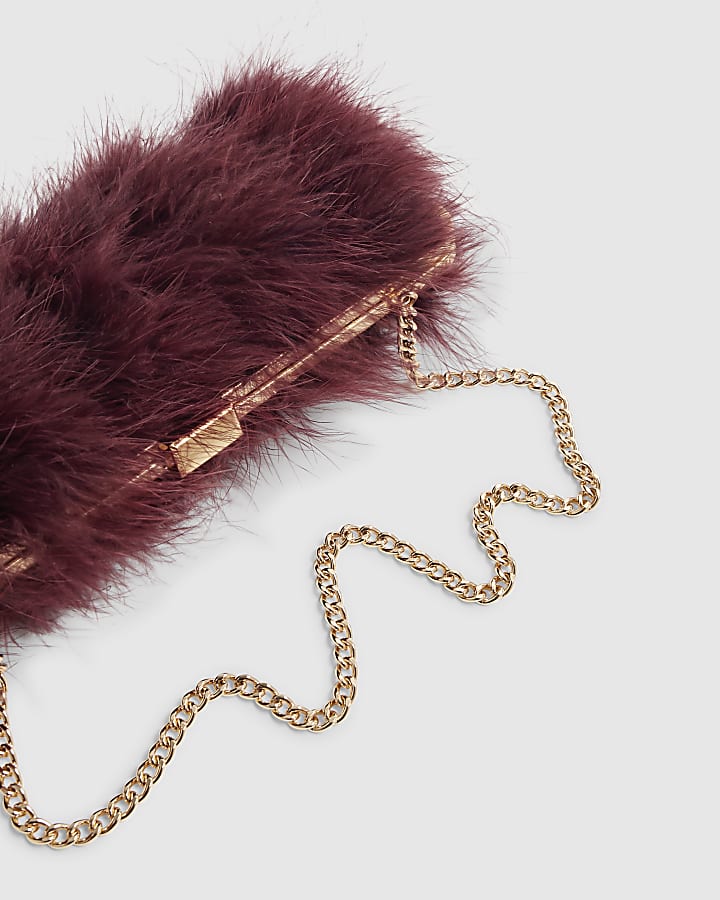 Burgundy Feather Framed Shoulder Bag