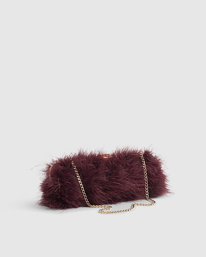 Burgundy Feather Framed Shoulder Bag