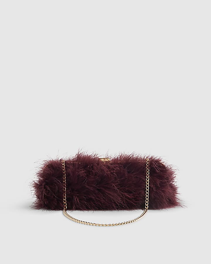 Burgundy Feather Framed Shoulder Bag