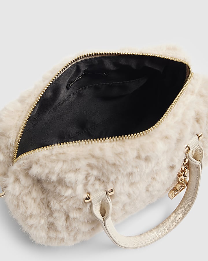 Cream Faux Fur Crossbody Bag