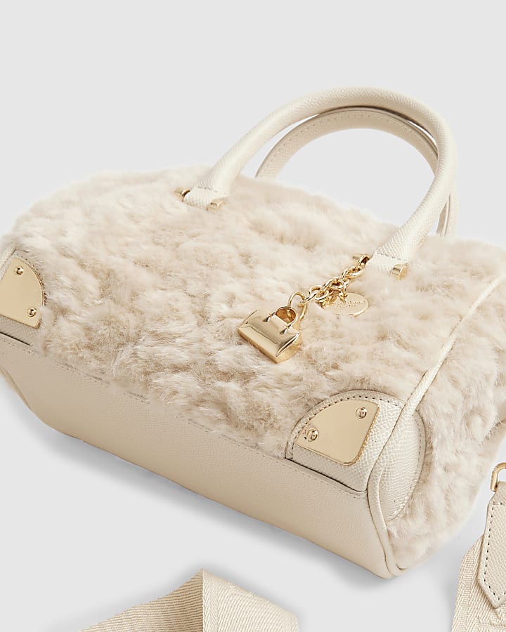 Cream Faux Fur Crossbody Bag