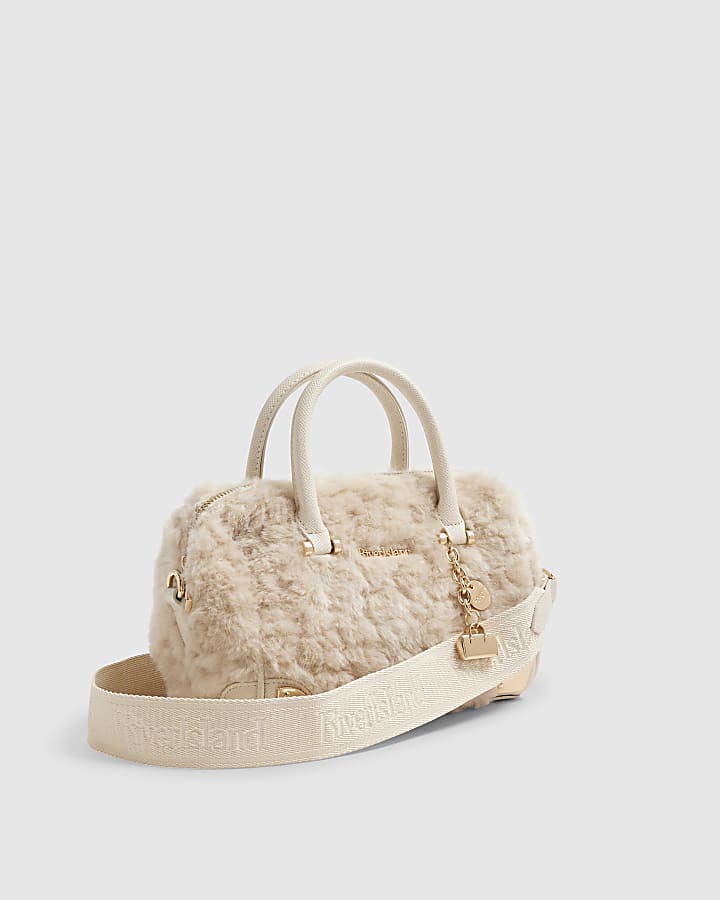 Cream Faux Fur Crossbody Bag