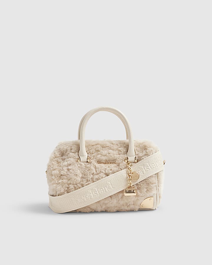 Cream Faux Fur Crossbody Bag