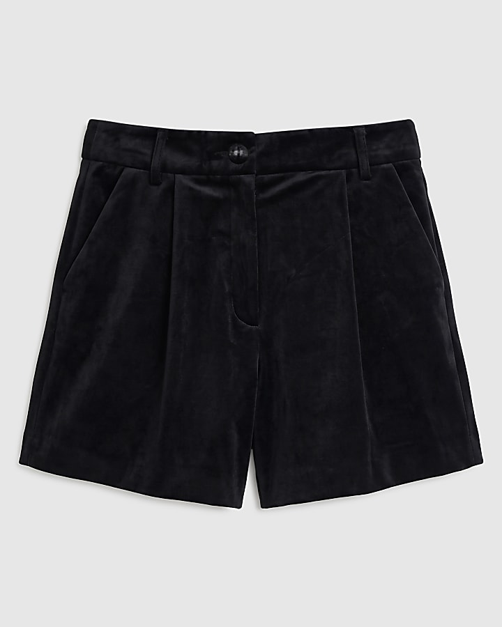 Black Velvet Pleated Shorts