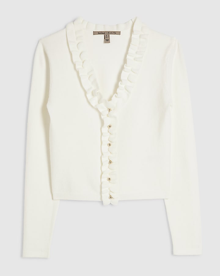 Cream Knit Frill Neck Jumper
