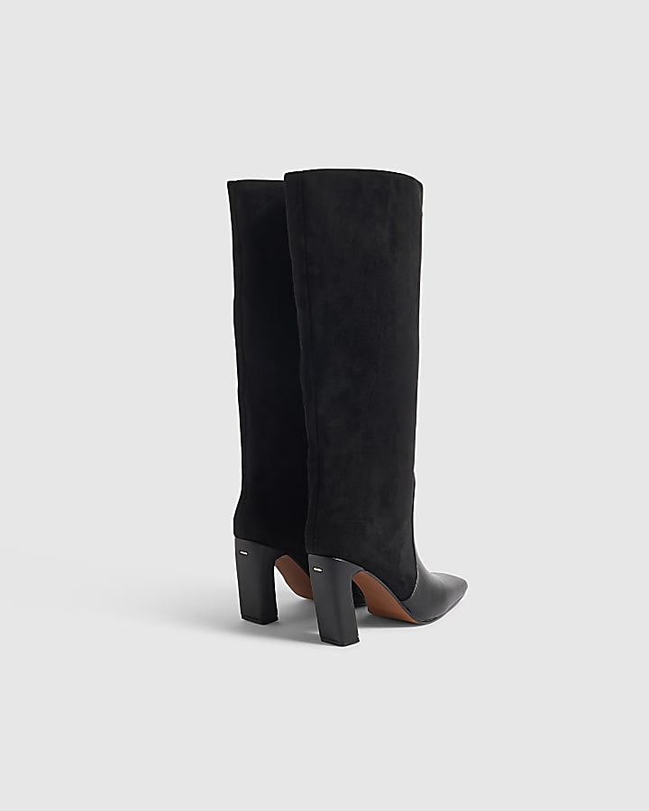 Black Wide Fit Block Heel High Leg Boots