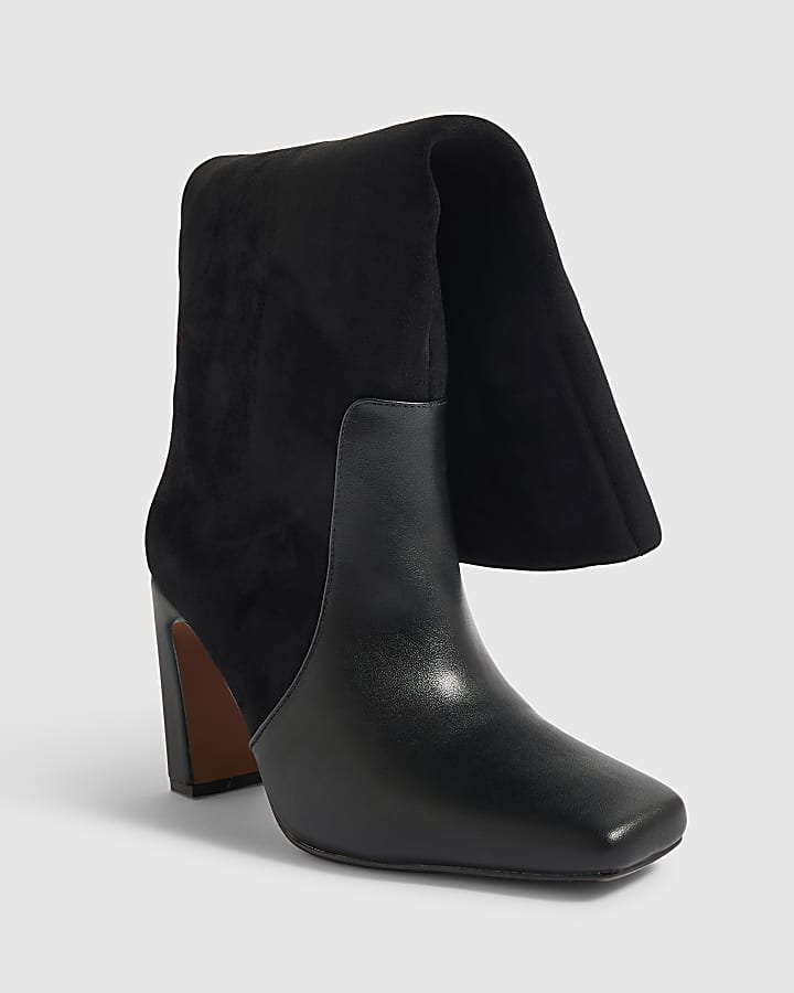Black Wide Fit Block Heel High Leg Boots
