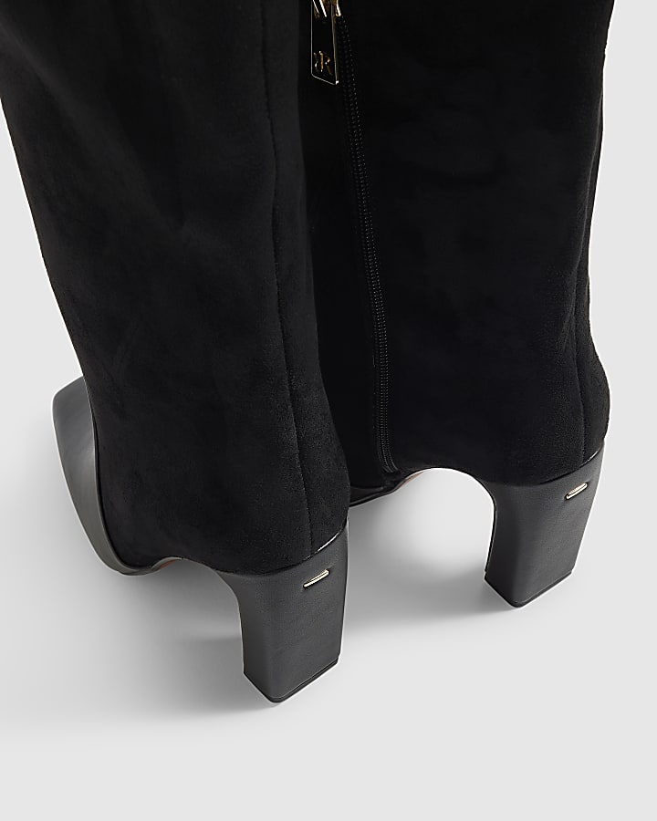 Black Wide Fit Block Heel High Leg Boots