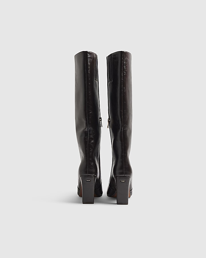 Brown Wide Fit Square Toe High Leg Boot