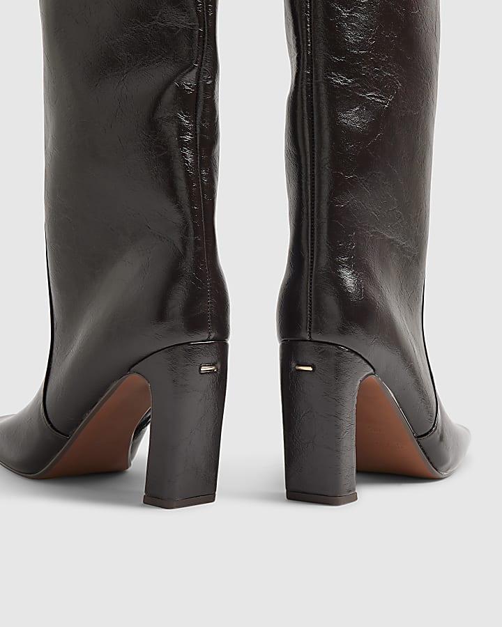 Brown Wide Fit Square Toe High Leg Boot