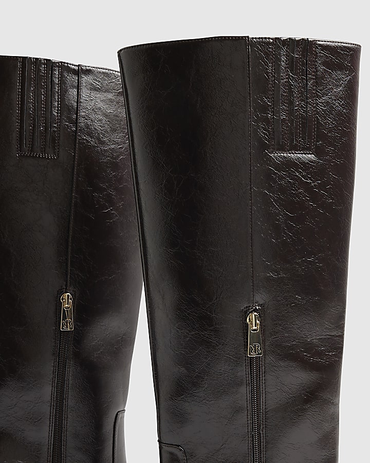 Brown Wide Fit Square Toe High Leg Boot