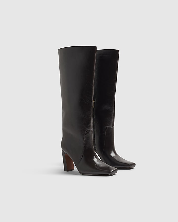 Brown Wide Fit Square Toe High Leg Boot