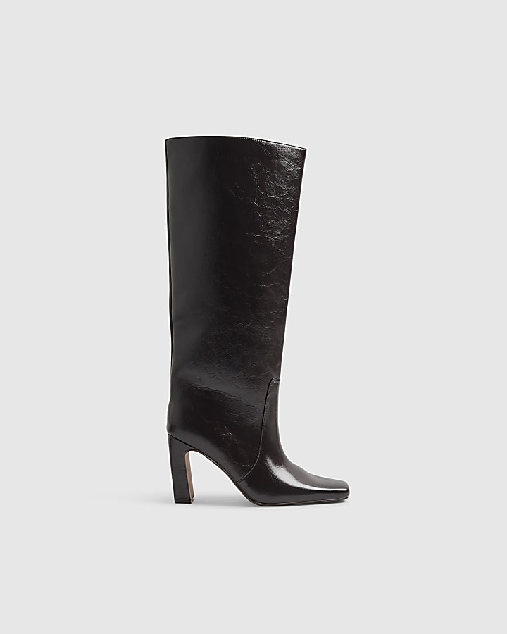 Brown Wide Fit Square Toe High Leg Boot