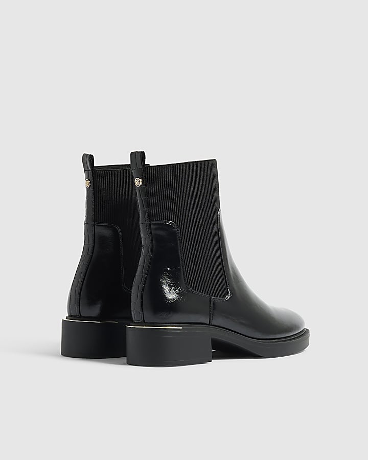 Black Wide Fit Faux Leather Ankle Boots