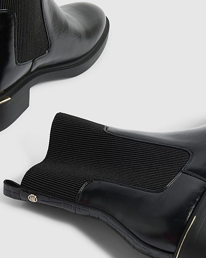 Black Wide Fit Faux Leather Ankle Boots