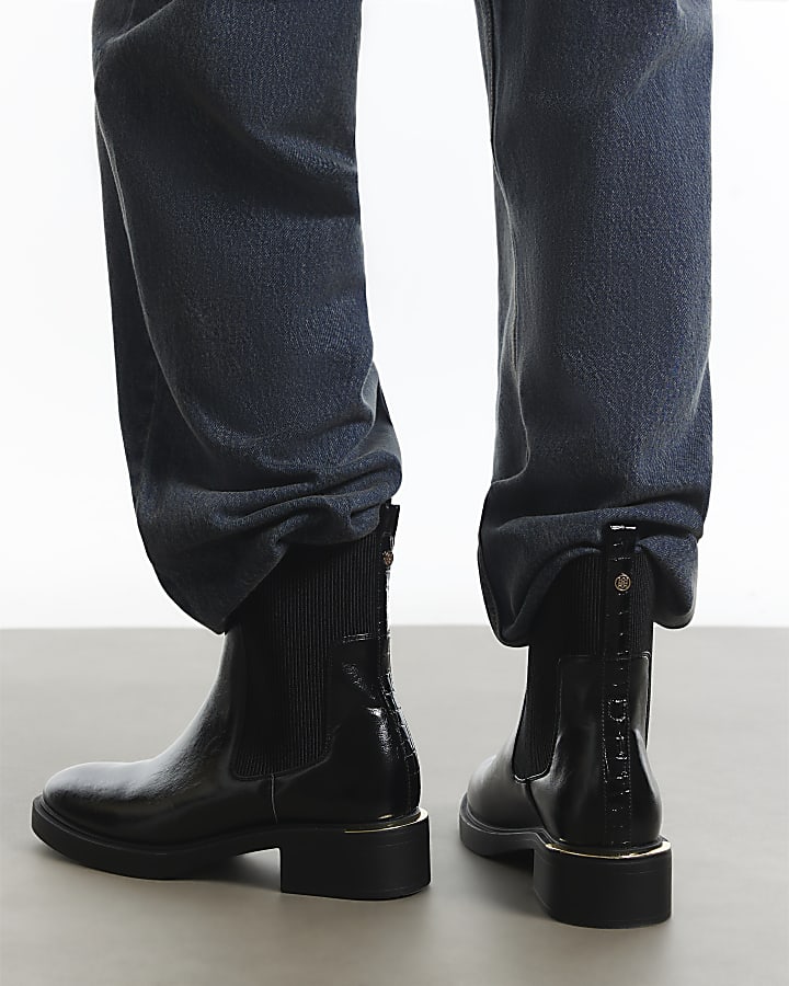 Black Wide Fit Faux Leather Ankle Boots