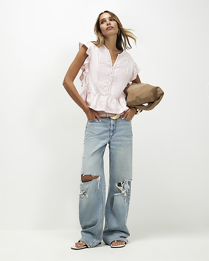 Pink Cotton Jersey Button Up Blouse